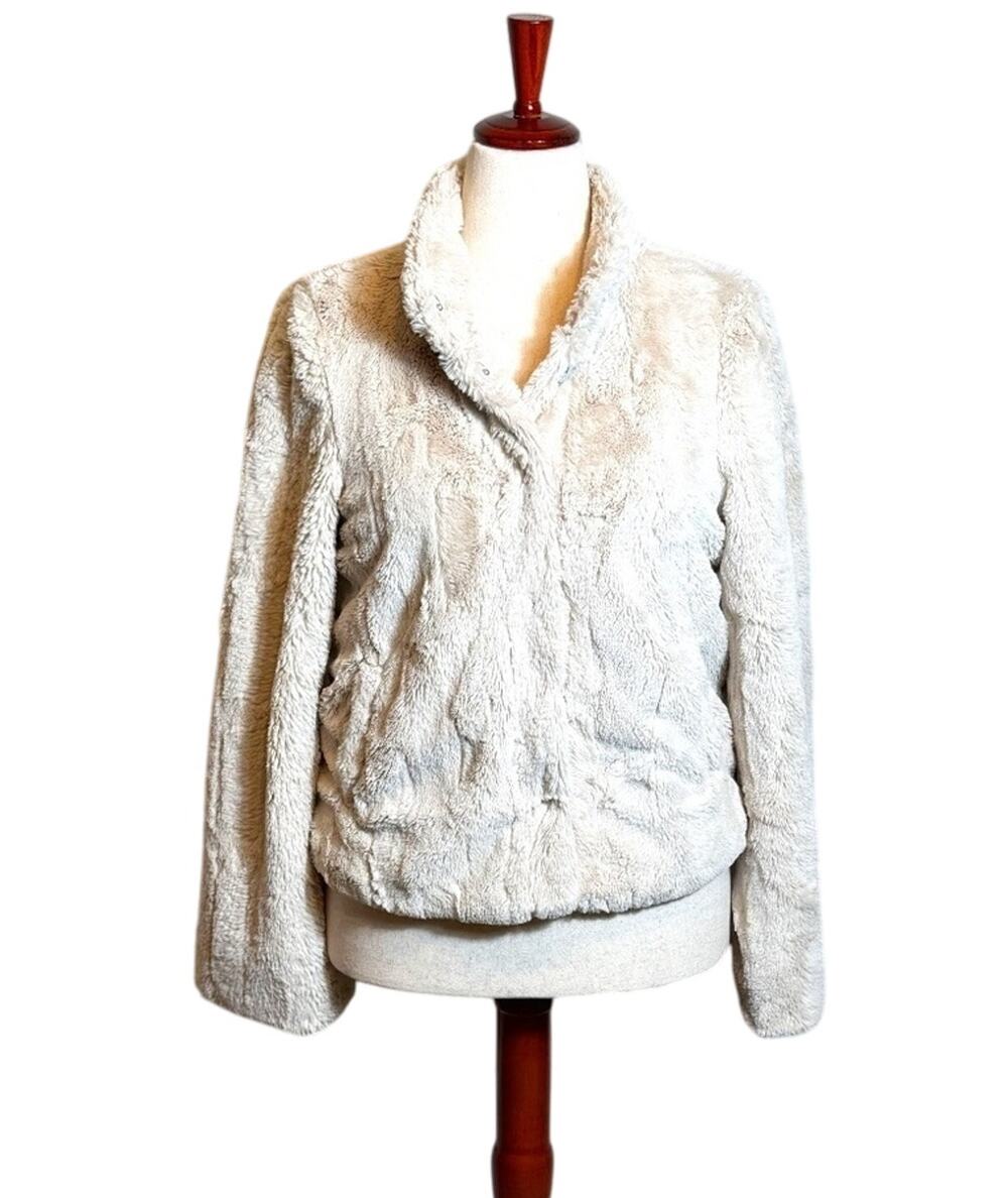 Sanctuary Surplus jacket cream faux fur with pockets & red lining  Sz L mob wife